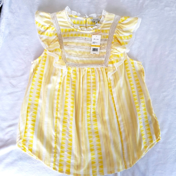 Ella Moss Tops - ELLA MOSS Empire Yellow Kinslee Short Flutter Sleeve Lace Trim Blouse—NWT—L